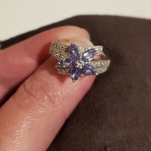10K white gold pave diamonds ring with tanzanite. Size 7